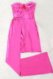 Pink Fashion Sexy Solid Patchwork Backless Strapless Irregular Dress