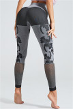 Black Casual Sportswear Patchwork Hollowed Out High Waist Skinny Trousers