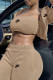 Khaki Fashion Street Print Patchwork Hooded Collar Long Sleeve Three Pieces