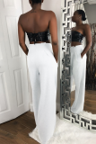 White Casual Solid Patchwork Loose High Waist Wide Leg Solid Color Bottoms