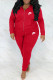 Red Fashion Casual Letter Embroidered Hooded Collar Long Sleeve Two Pieces