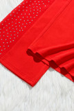 Red Fashion Sexy Patchwork Hot Drilling Backless Oblique Collar Regular Jumpsuits
