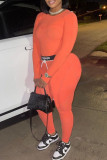 Orange Casual Sportswear Print Split Joint O Neck Long Sleeve Two Pieces