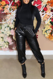 Red Fashion Casual Solid Basic Regular High Waist Trousers