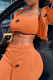 Orange Fashion Street Print Patchwork Hooded Collar Long Sleeve Three Pieces