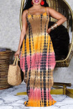 Multicolor Sexy Casual Print Tie Dye Backless Spaghetti Strap Sleeveless Dress