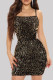 Golden Yellow Fashion Sexy Patchwork Bandage Sequins Backless Spaghetti Strap Sleeveless Dress Dresses