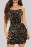 Red Fashion Sexy Patchwork Bandage Sequins Backless Spaghetti Strap Sleeveless Dress Dresses