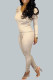 Cream White Street Solid O Neck Long Sleeve Two Pieces