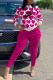 Rose Red Fashion Casual Print Patchwork O Neck Long Sleeve Two Pieces