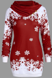 Red Party Snowflakes Split Joint Half A Turtleneck Straight Dresses