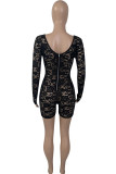 Rose Red Sexy Solid Lace Hollowed Out Fold V Neck Regular Rompers