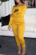 Yellow Fashion Casual Print Draw String Off the Shoulder Jumpsuits