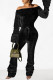 Black Fashion Casual Solid Fold Off the Shoulder Regular Jumpsuits