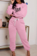 Pink Casual Print Draw String O Neck Long Sleeve Two Pieces
