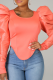 Coral Powder Street Solid Patchwork O Neck Tops