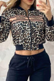 Black Casual Print Split Joint Zipper Long Sleeve Two Pieces