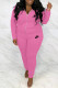 Pink Fashion Casual Letter Embroidered Hooded Collar Long Sleeve Two Pieces