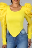 Yellow Street Solid Split Joint O Neck Tops