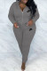Grey Fashion Casual Letter Embroidered Hooded Collar Long Sleeve Two Pieces