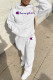 White Fashion Street Print Letter Hooded Collar Long Sleeve Two Pieces