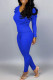 Royal Blue Street Solid O Neck Long Sleeve Two Pieces