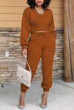 Red Fashion Casual Solid Basic O Neck Long Sleeve Two Pieces