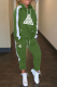 Green Casual Print Draw String Hooded Collar Long Sleeve Two Pieces
