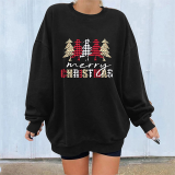 Coffee Casual Christmas Tree Printed Split Joint O Neck Tops