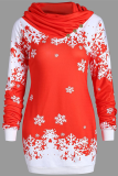 Red Party Print Snowflakes Patchwork Half A Turtleneck Straight Dresses