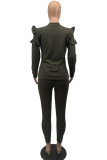 Black Street Solid O Neck Long Sleeve Two Pieces