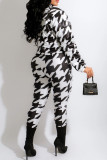 Black White Casual Print Patchwork Zipper Outerwear