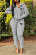 Grey Fashion Casual Letter Embroidery Basic Zipper Collar Long Sleeve Two Pieces