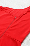 Red Fashion Sexy Patchwork Hot Drilling Backless Oblique Collar Regular Jumpsuits