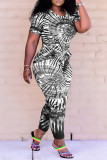 Red Fashion Casual Tie Dye Printing O Neck Short Sleeve Two Pieces