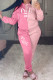 Pink Fashion Casual Patchwork Embroidered Hooded Collar Long Sleeve Two Pieces