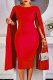 Red Casual Elegant Solid Patchwork Fold Asymmetrical O Neck One Step Skirt Dresses