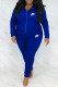 Blue Fashion Casual Letter Embroidered Hooded Collar Long Sleeve Two Pieces