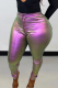 Purple Sexy Gradual Change Patchwork Skinny Mid Waist Pencil Solid Color Bottoms