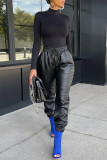 Red Fashion Casual Solid Basic Regular High Waist Trousers
