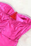 Pink Fashion Sexy Solid Patchwork Backless Strapless Irregular Dress
