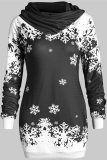 Red Party Print Snowflakes Patchwork Half A Turtleneck Straight Dresses