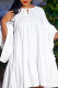White Casual Sweet Solid Patchwork Frenulum Fold V Neck A Line Dresses