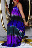 Purple Sexy Casual Print Tie Dye Backless Spaghetti Strap Sleeveless Dress
