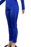 Red Casual Print Patchwork Beading O Neck Long Sleeve Two Pieces