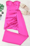 Pink Fashion Sexy Solid Patchwork Backless Strapless Irregular Dress
