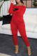 Red Fashion Casual Print Draw String Off the Shoulder Jumpsuits