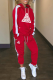Red Casual Print Draw String Hooded Collar Long Sleeve Two Pieces