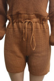 Brown Casual Solid Patchwork O Neck Straight Rompers
