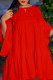 Red Casual Sweet Solid Patchwork Frenulum Fold V Neck A Line Dresses